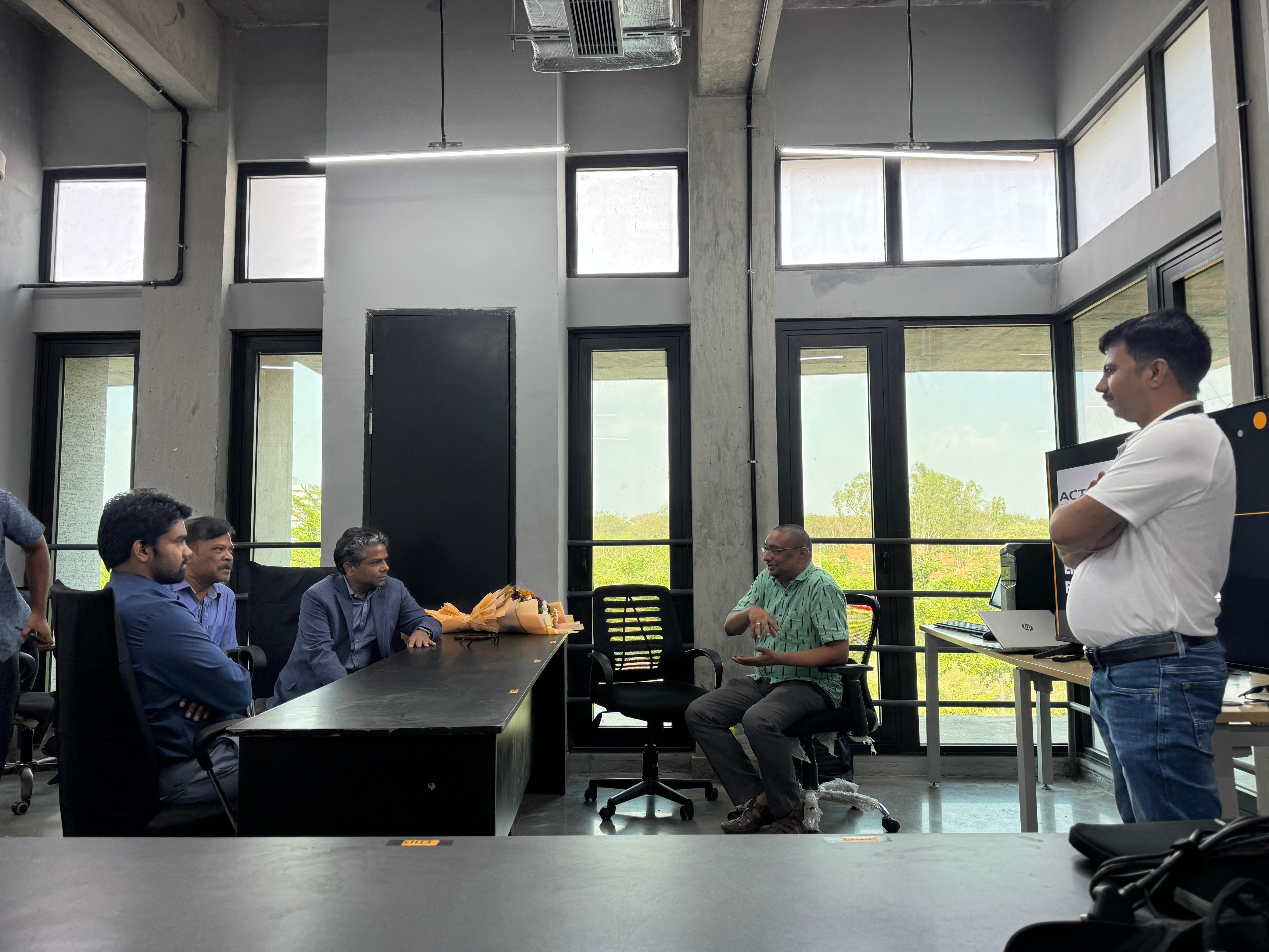 Discussion at the R&D center open workspace